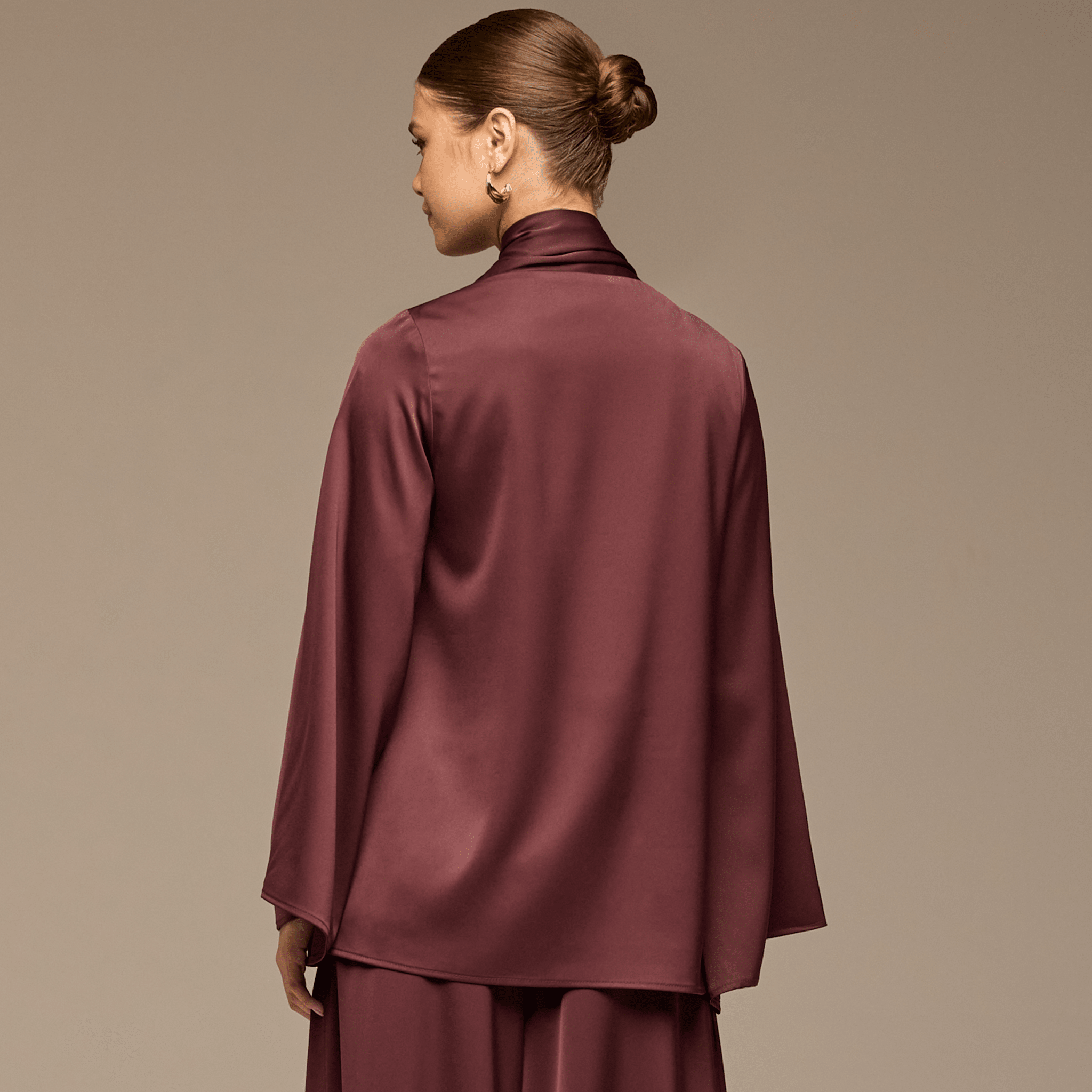 Purple Loose Fit Long Sleeve Satin Blous - shopaleena