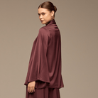 Purple Loose Fit Long Sleeve Satin Blous - shopaleena