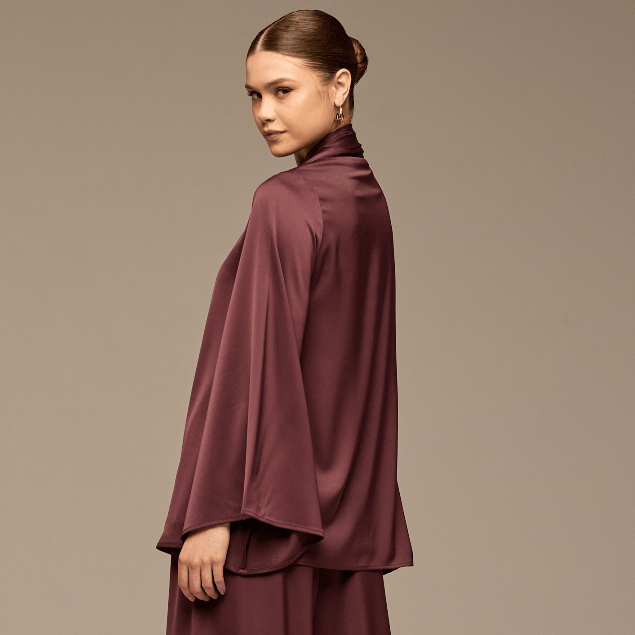 Purple Loose Fit Long Sleeve Satin Blous - shopaleena