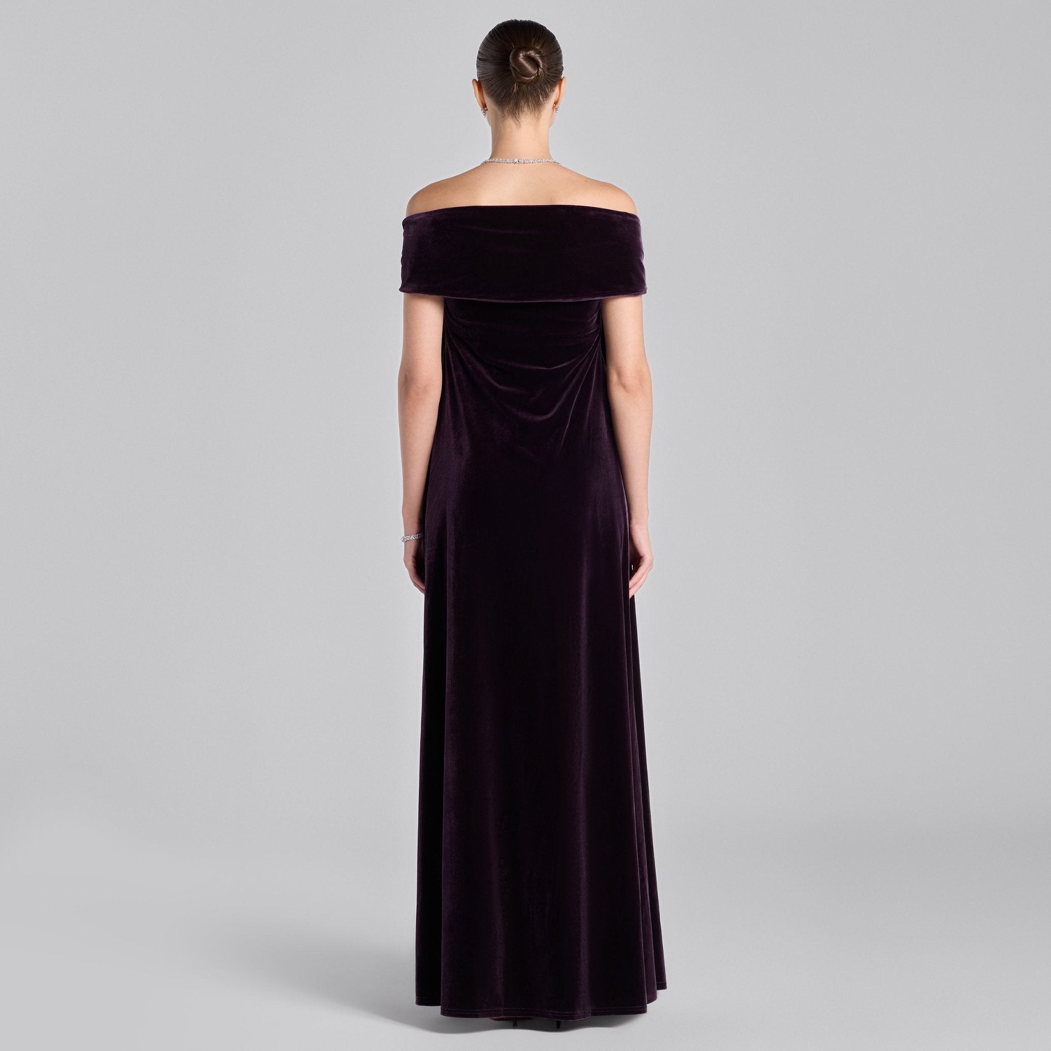 Purple Off Shoulder Sweetheart Neckline Velvet Gown - shopaleena