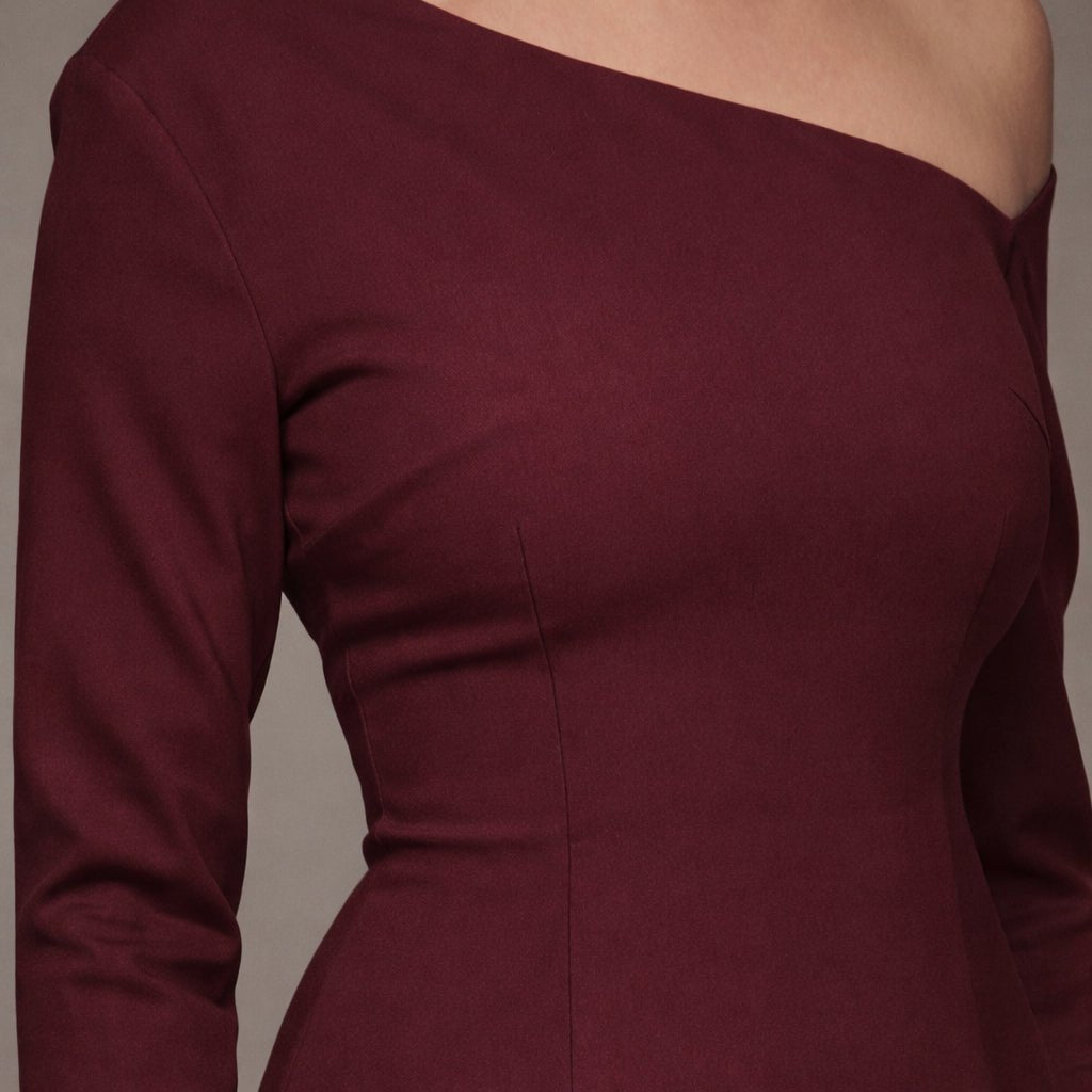 Purple One - shoulder Crepe Dress With Pleated Skirt - shopaleena