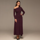 Purple One - Shoulder Drape Waist Crepe Dress - shopaleena