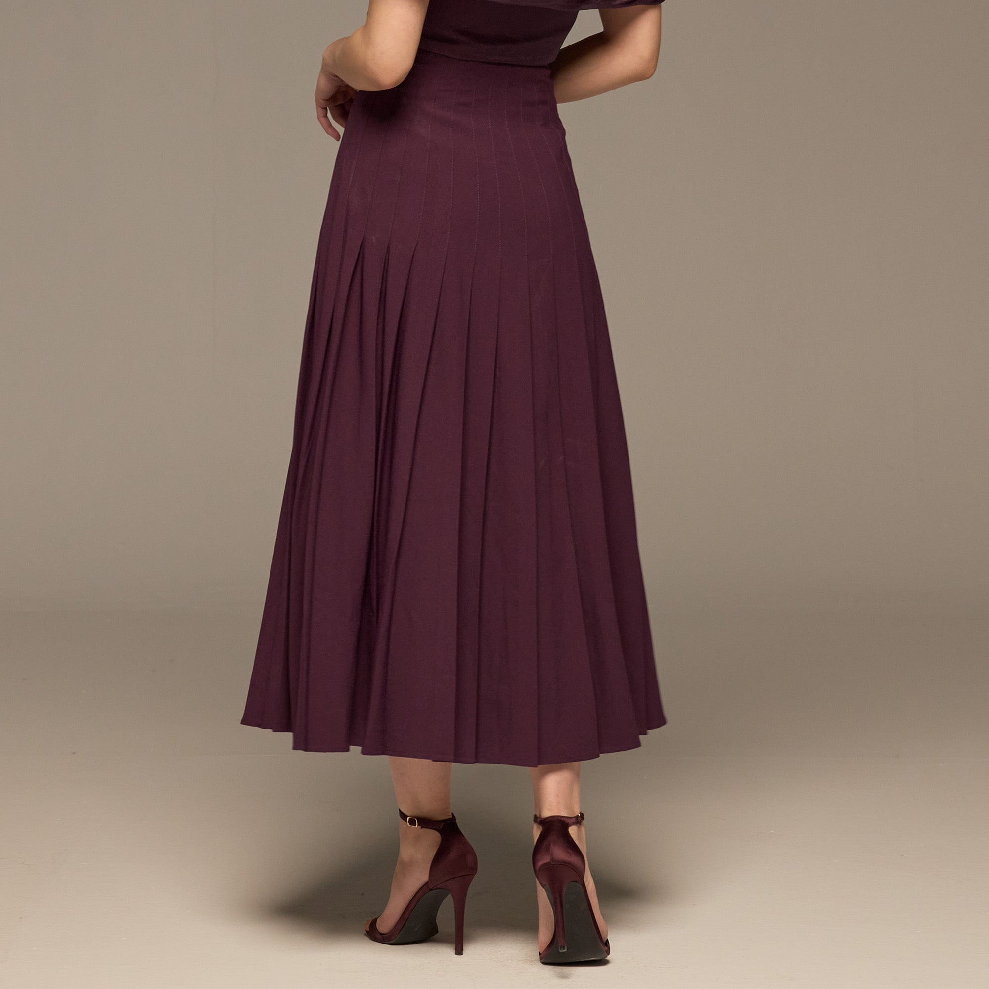 Purple Pleated A Line Crepe Skirt - shopaleena