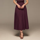 Purple Pleated A Line Crepe Skirt - shopaleena