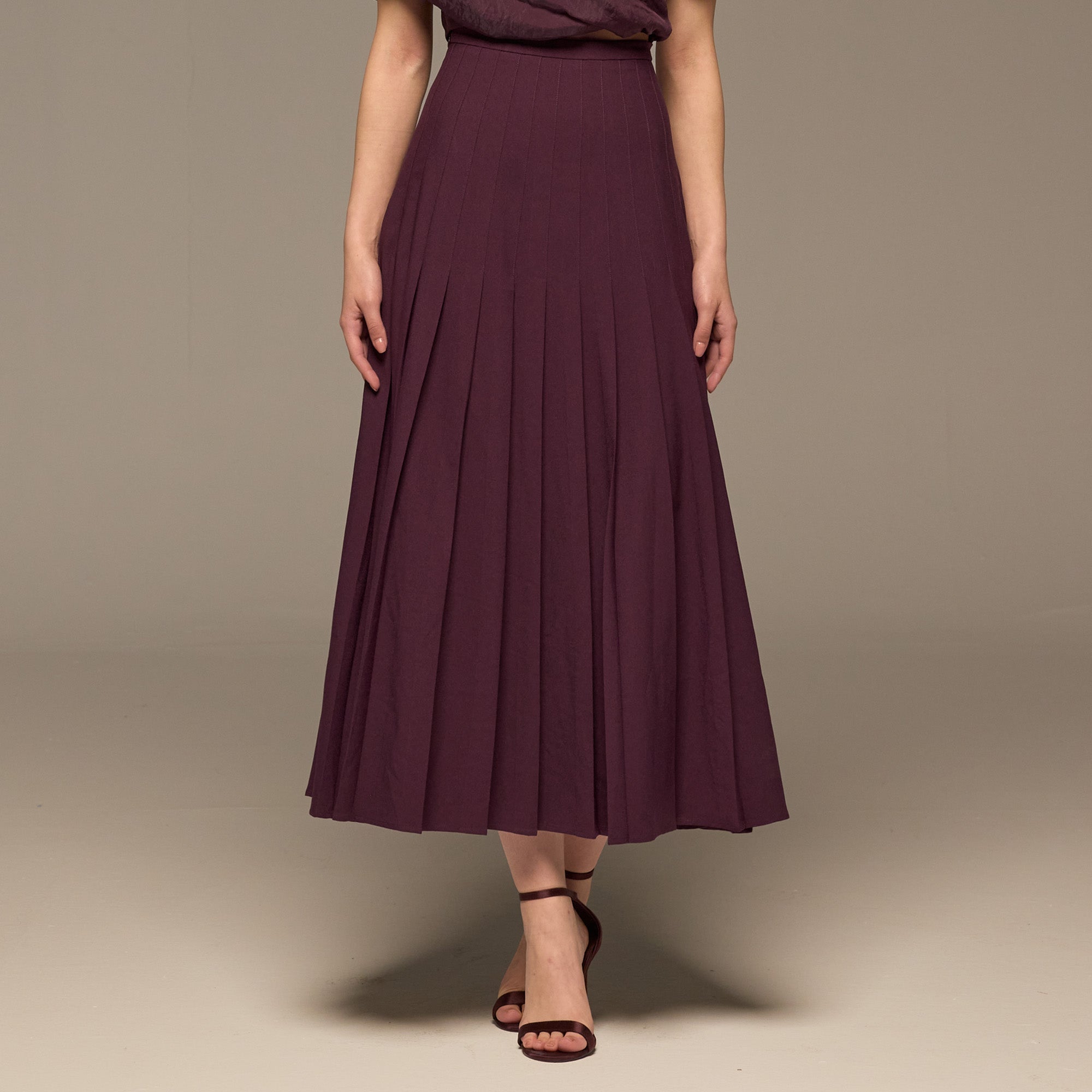 Purple Pleated A Line Crepe Skirt - shopaleena