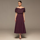 Purple Pleated A Line Crepe Skirt - shopaleena