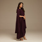 Purple Pleated Cape Midi Dress - shopaleena