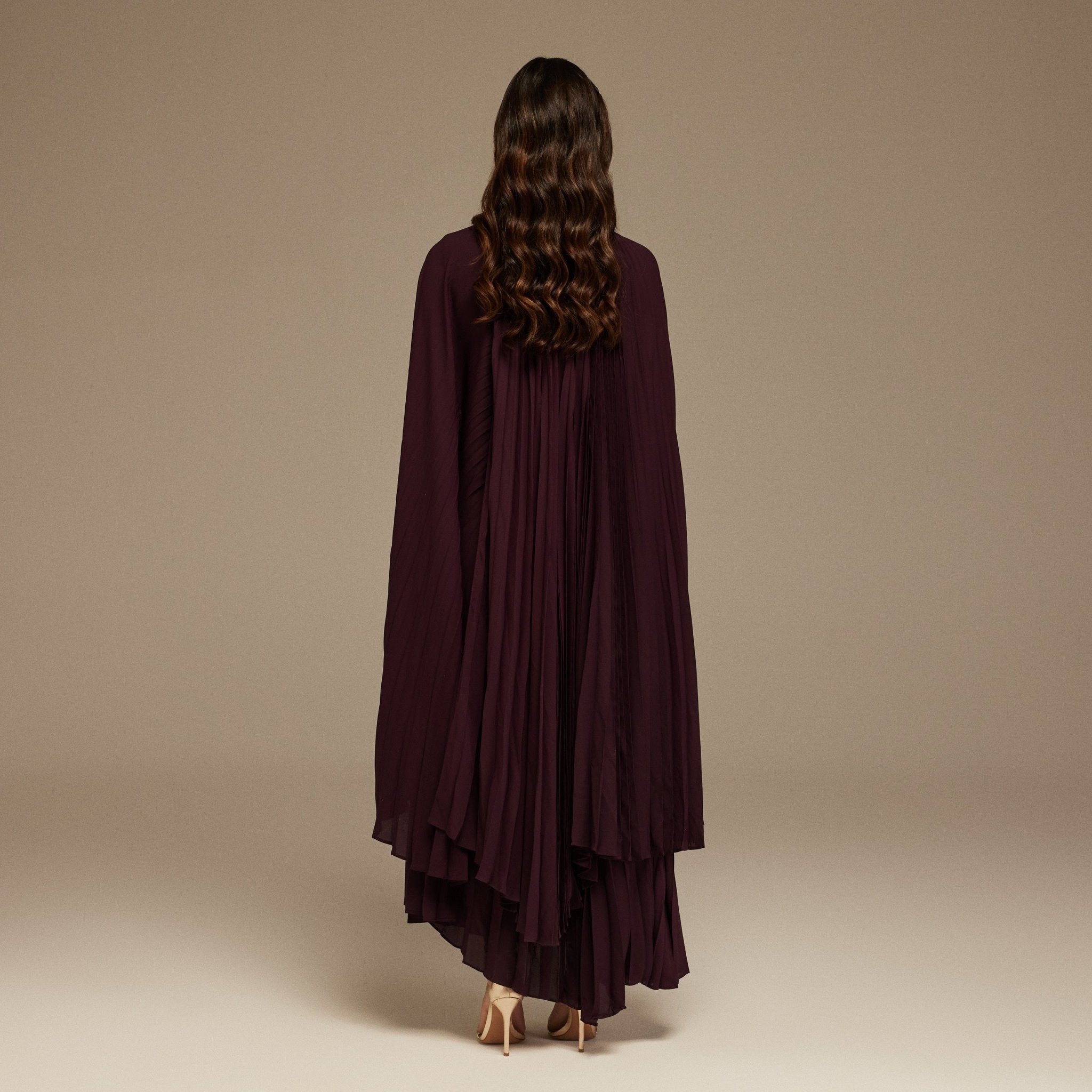 Purple Pleated Cape Midi Dress - shopaleena