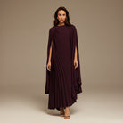 Purple Pleated Cape Midi Dress - shopaleena