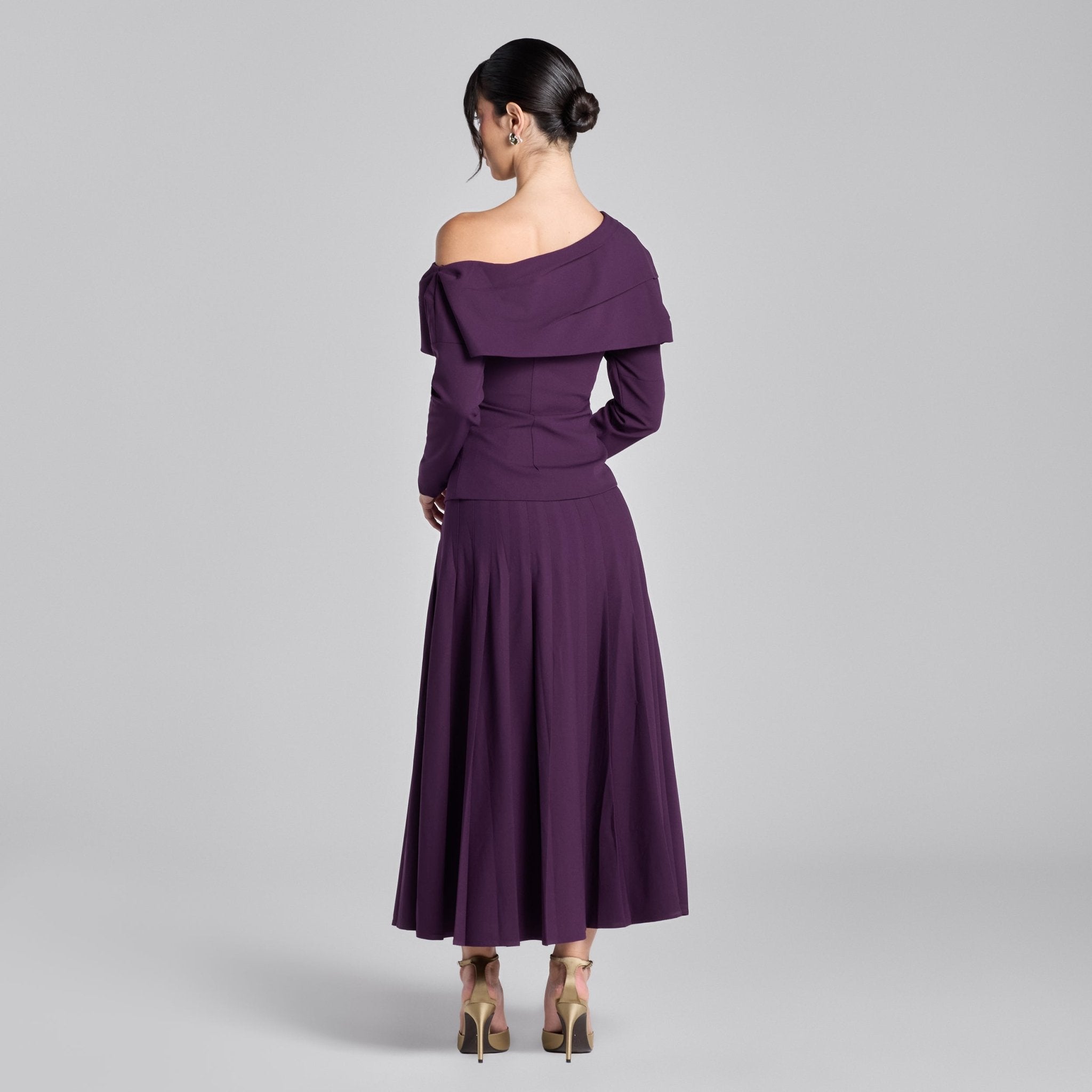 Purple Pleated Crepe Maxi Skirt - shopaleena