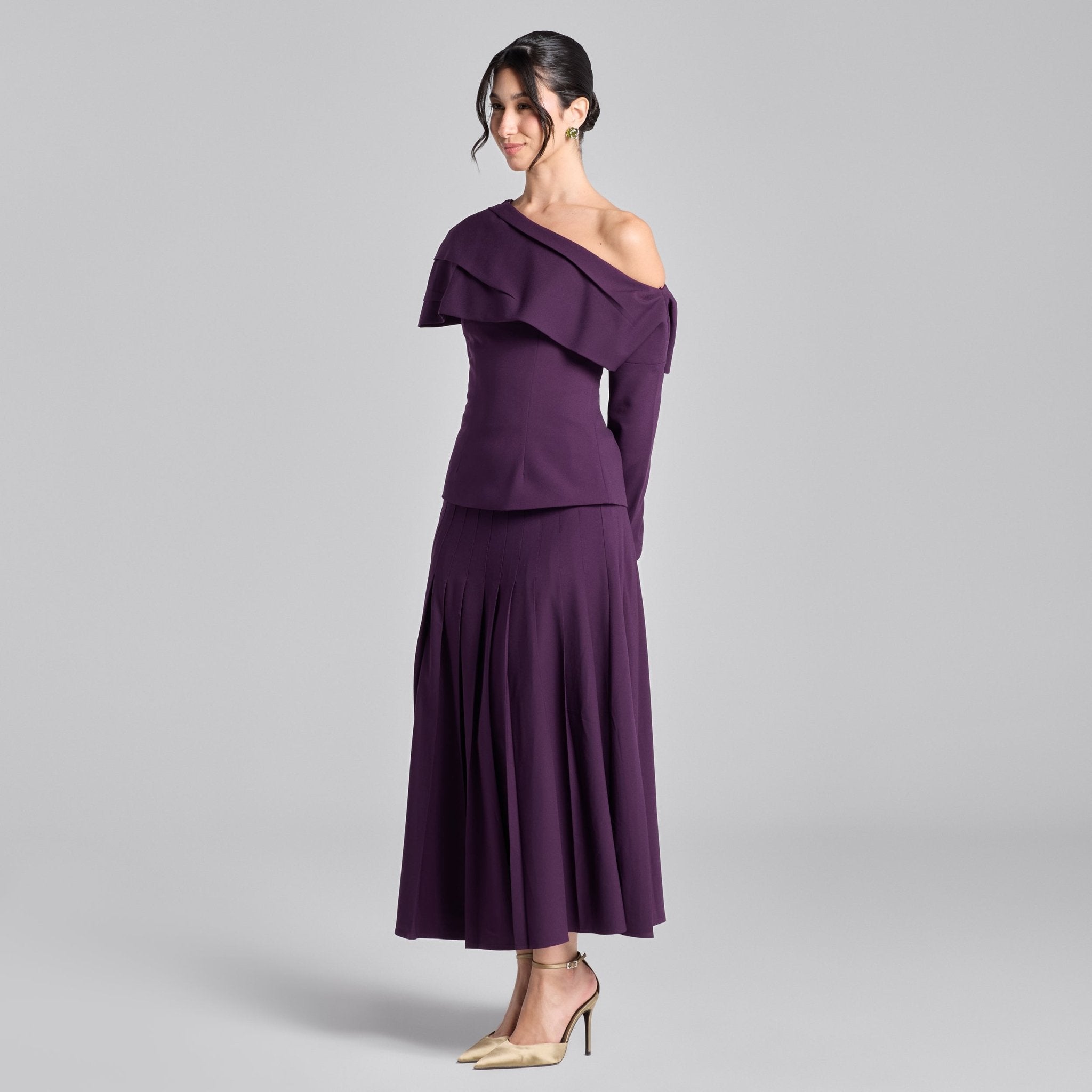 Purple Pleated Crepe Maxi Skirt - shopaleena