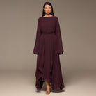 Purple Pleated Long Sleeve Chiffon Maxi Dress - shopaleena