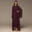 Purple Pleated Long Sleeve Chiffon Maxi Dress - shopaleena