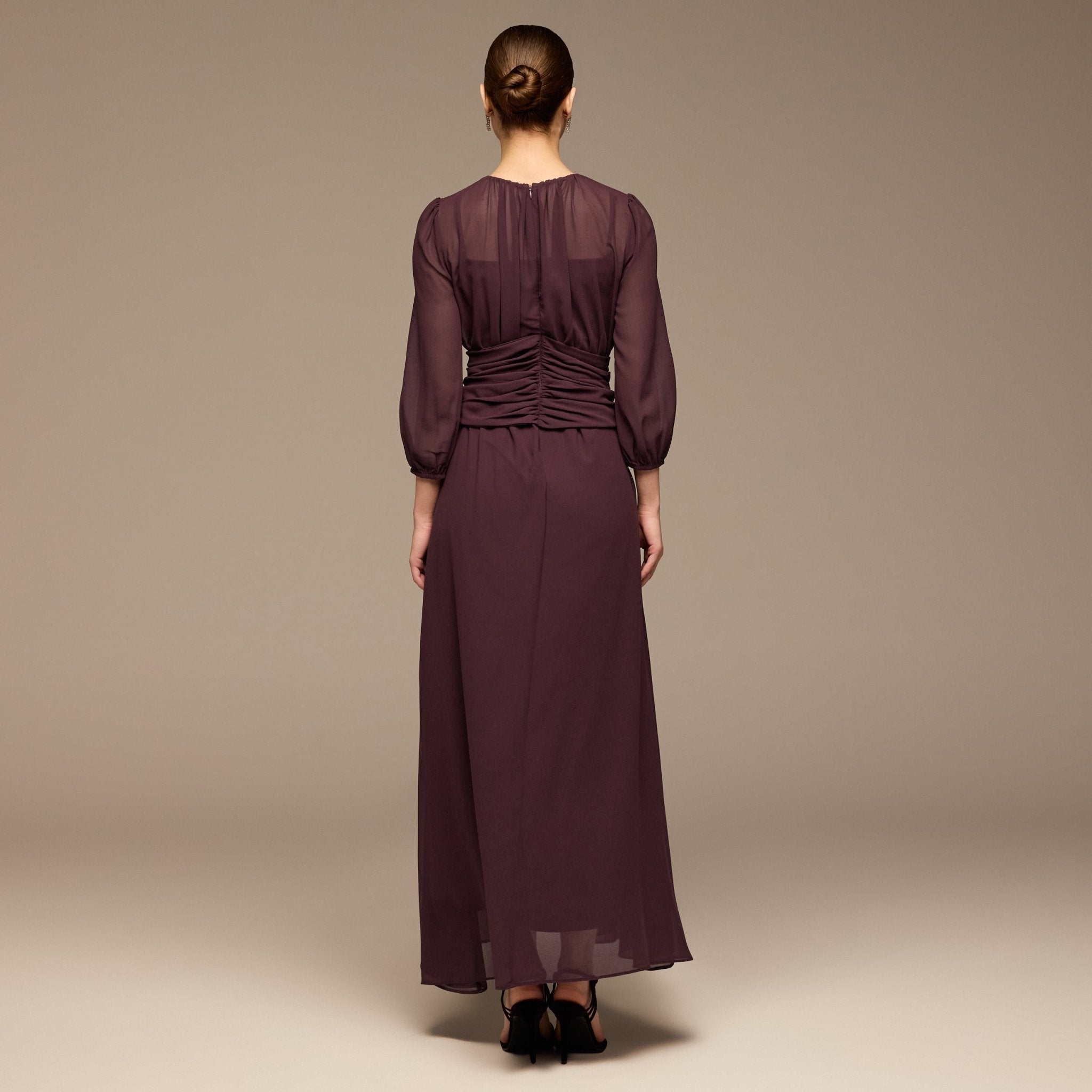 Purple Ruched Waist Chiffon Maxi Dress - shopaleena