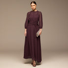Purple Ruched Waist Chiffon Maxi Dress - shopaleena