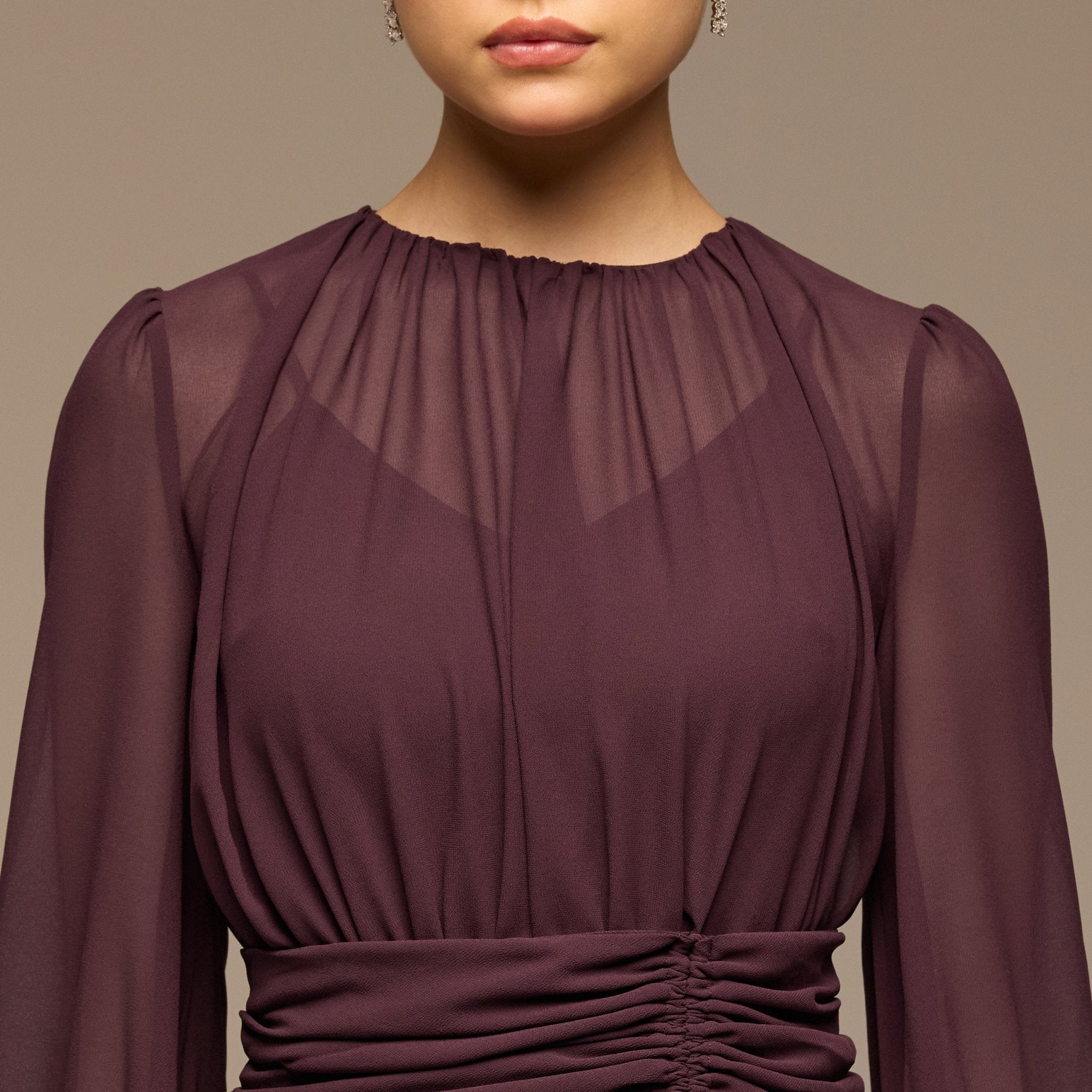 Purple Ruched Waist Chiffon Maxi Dress - shopaleena