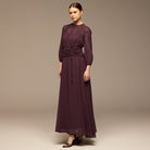 Purple Ruched Waist Chiffon Maxi Dress - shopaleena