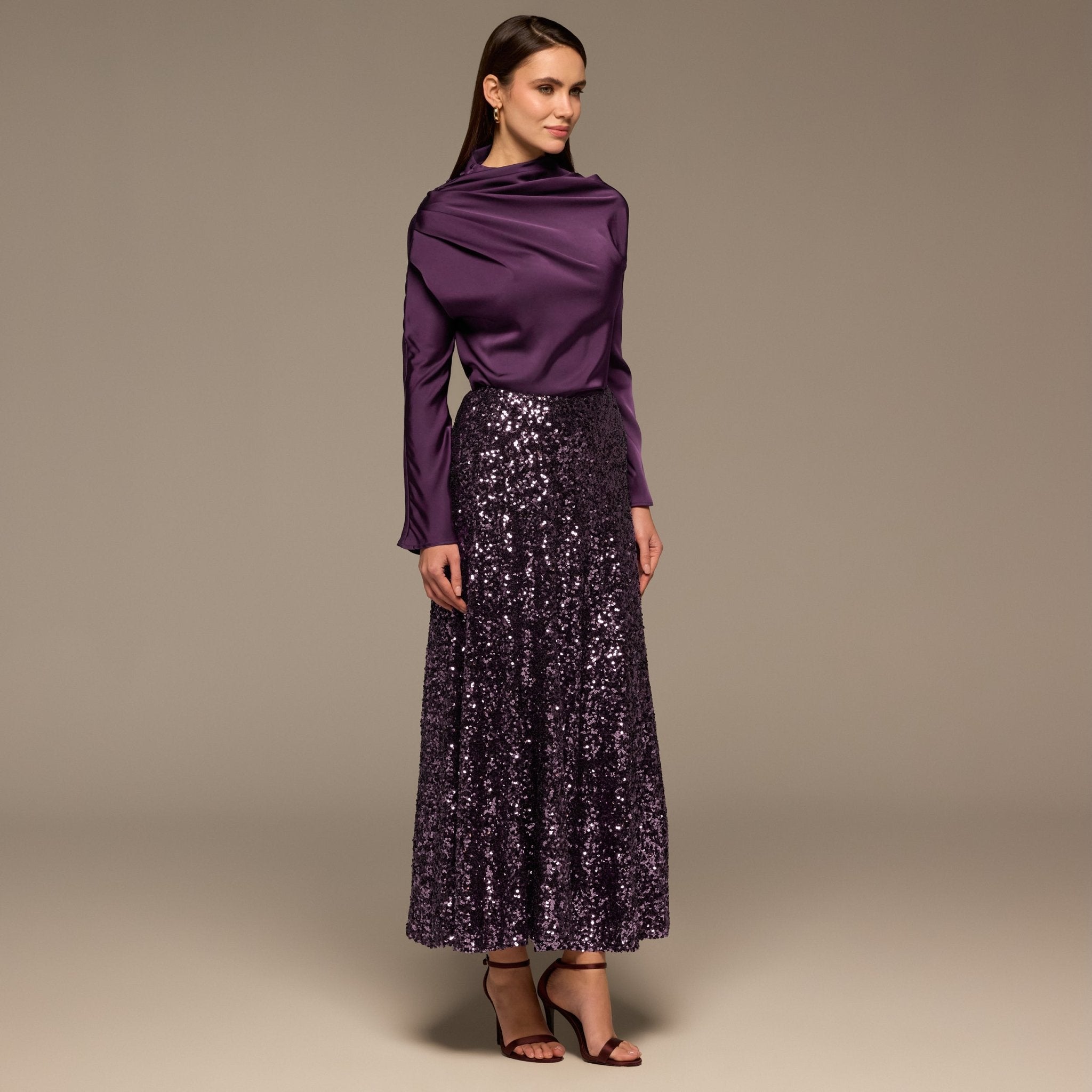 Purple Sequin Maxi Skirt - shopaleena