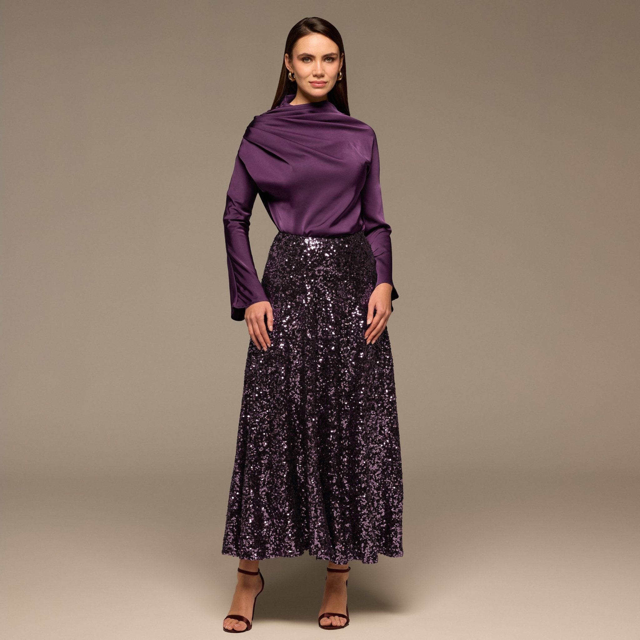 Purple Sequin Maxi Skirt - shopaleena