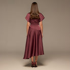 Purple Short Sleeve Asymmetric Satin Dress - shopaleena