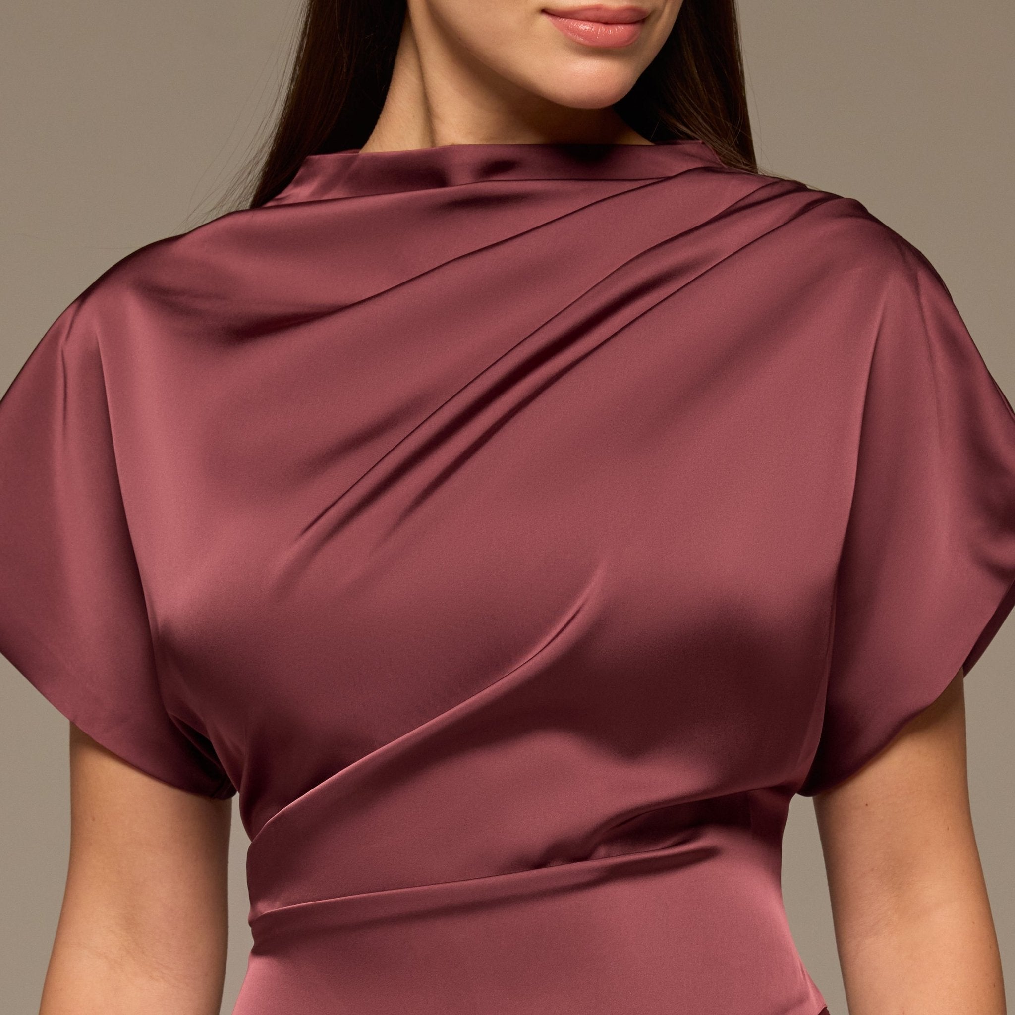 Purple Short Sleeve Asymmetric Satin Dress - shopaleena