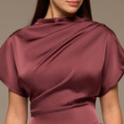 Purple Short Sleeve Asymmetric Satin Dress - shopaleena