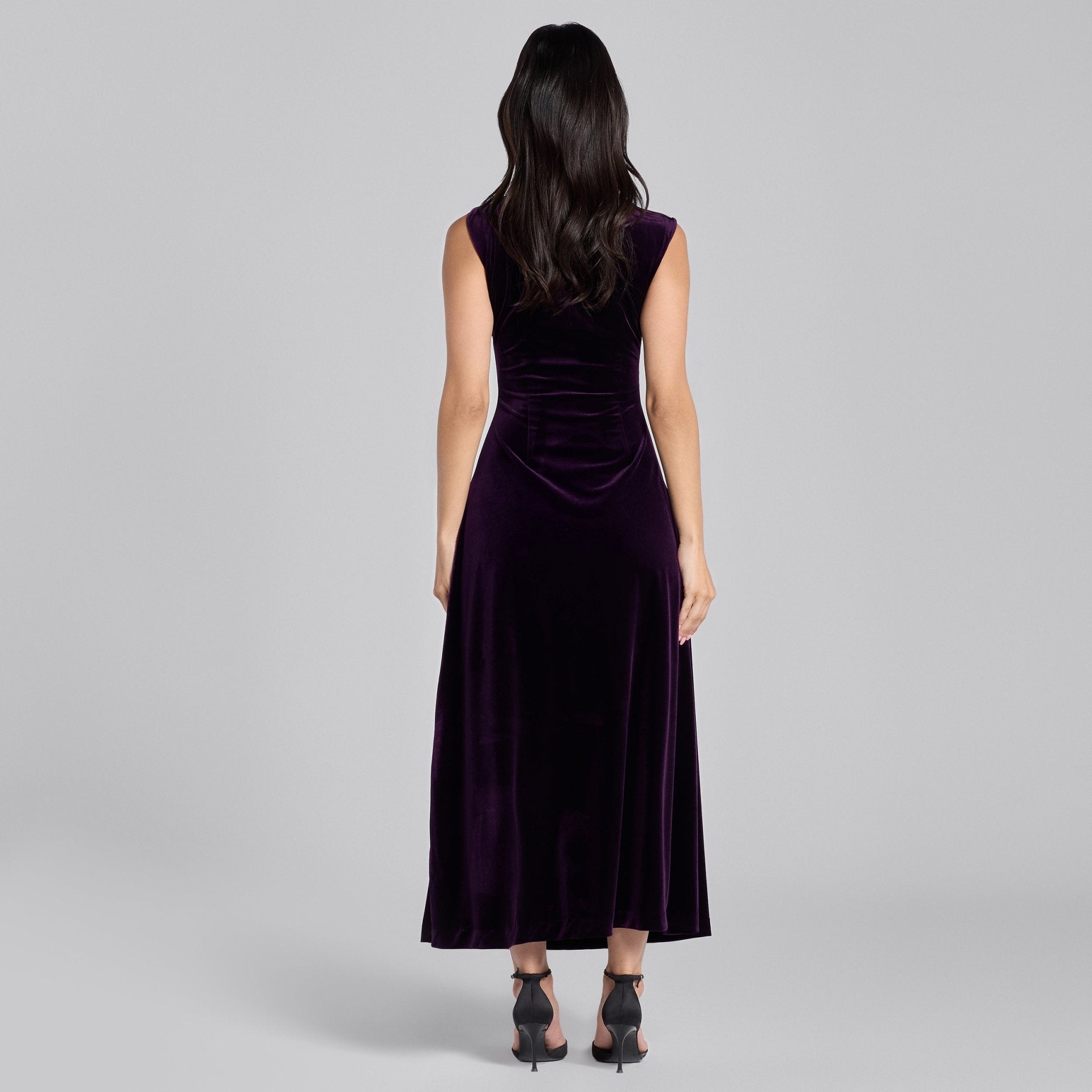 Purple Shoulder Knot Velvet Maxi Dress - shopaleena
