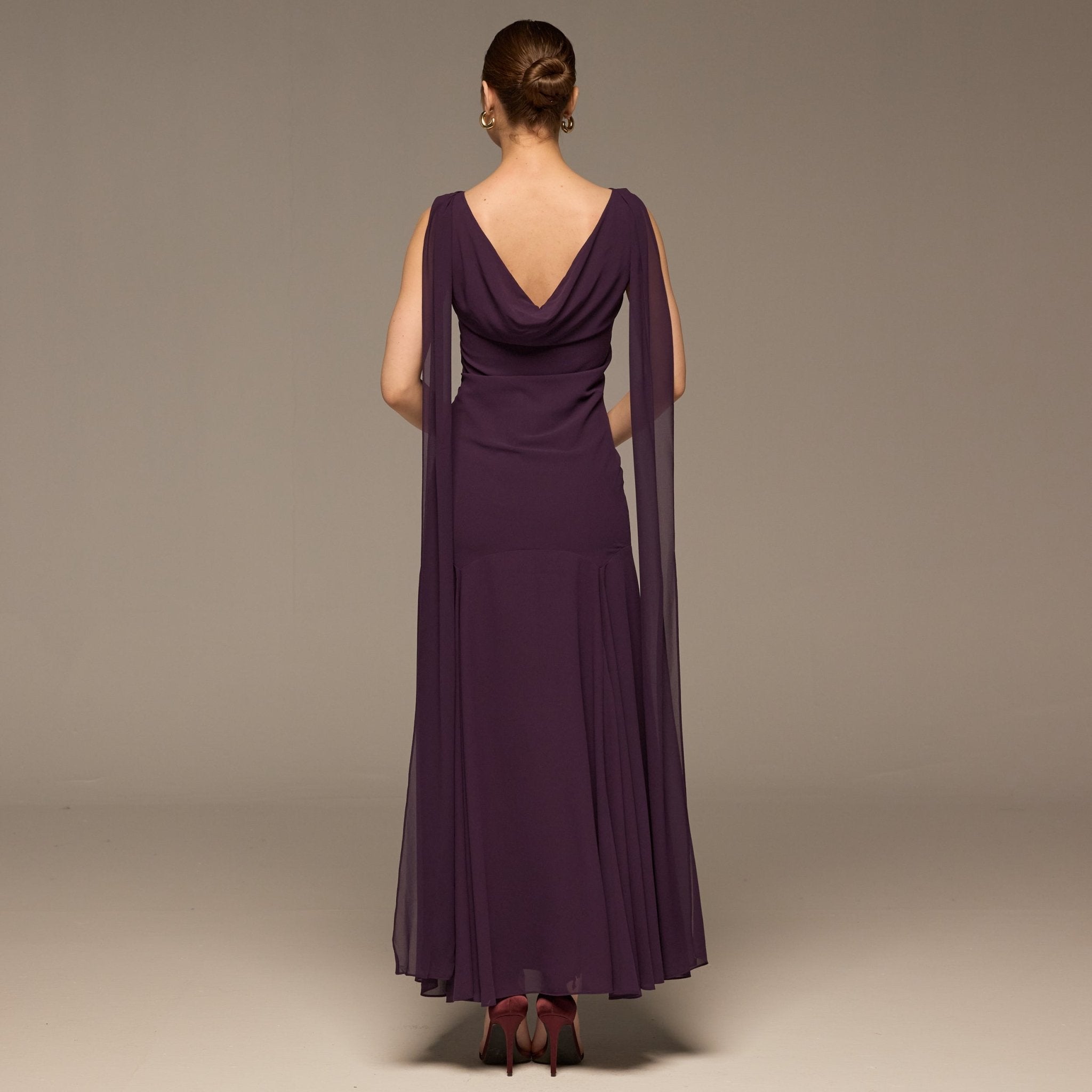 Purple Sleeveless Embroidered Chiffon Maxi Dress - shopaleena