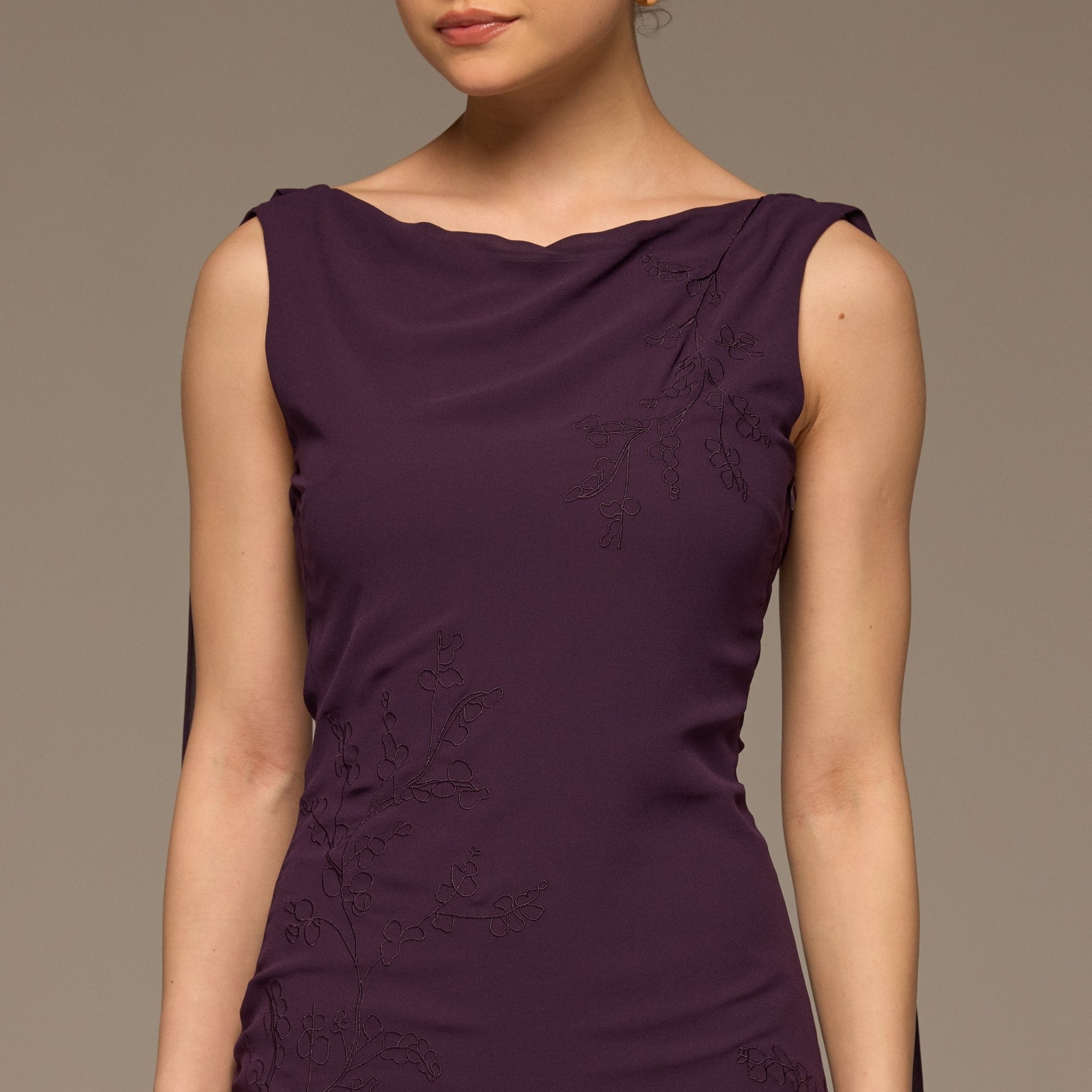 Purple Sleeveless Embroidered Chiffon Maxi Dress - shopaleena