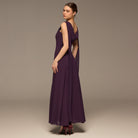 Purple Sleeveless Embroidered Chiffon Maxi Dress - shopaleena