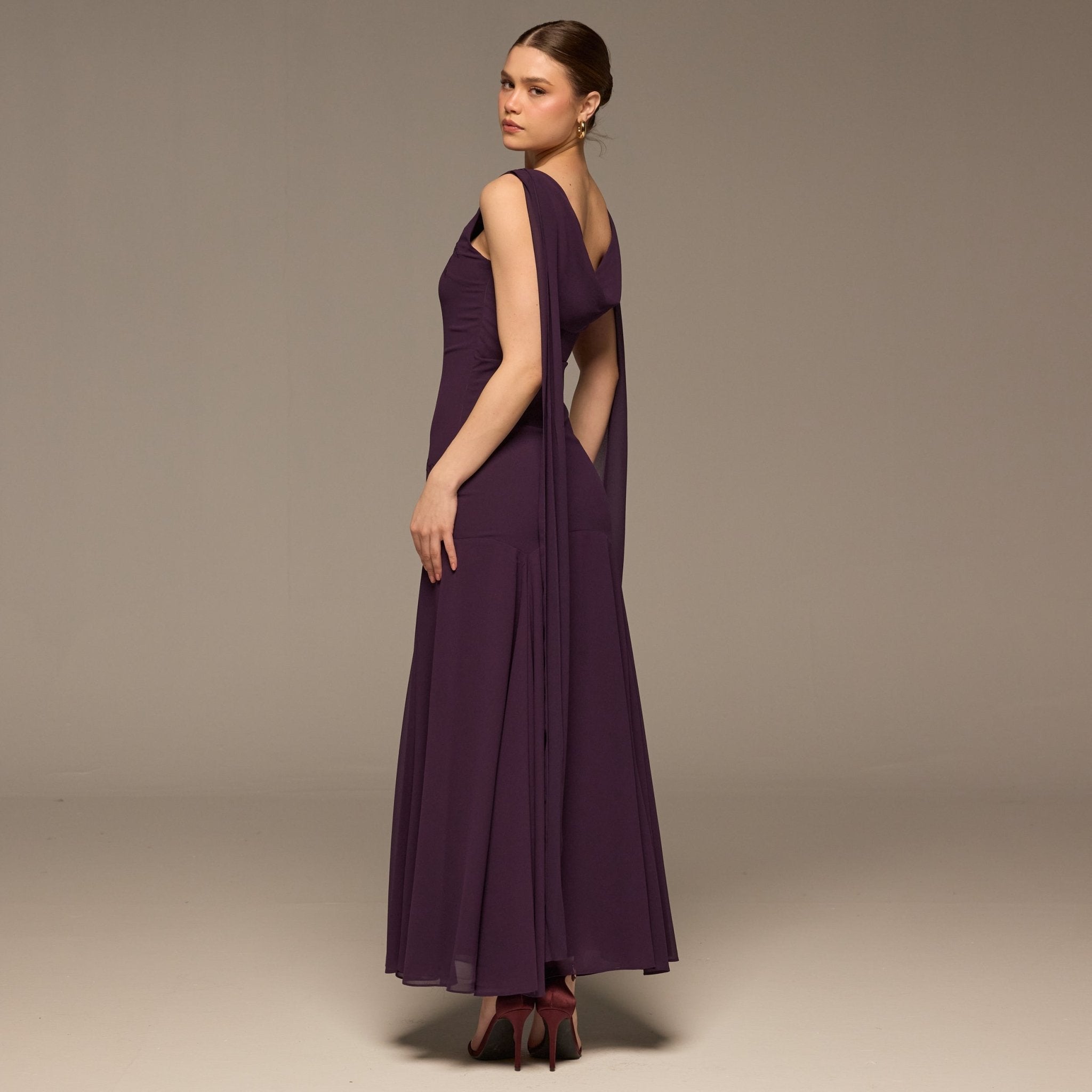 Purple Sleeveless Embroidered Chiffon Maxi Dress - shopaleena