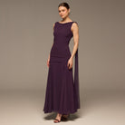 Purple Sleeveless Embroidered Chiffon Maxi Dress - shopaleena