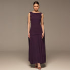 Purple Sleeveless Embroidered Chiffon Maxi Dress - shopaleena