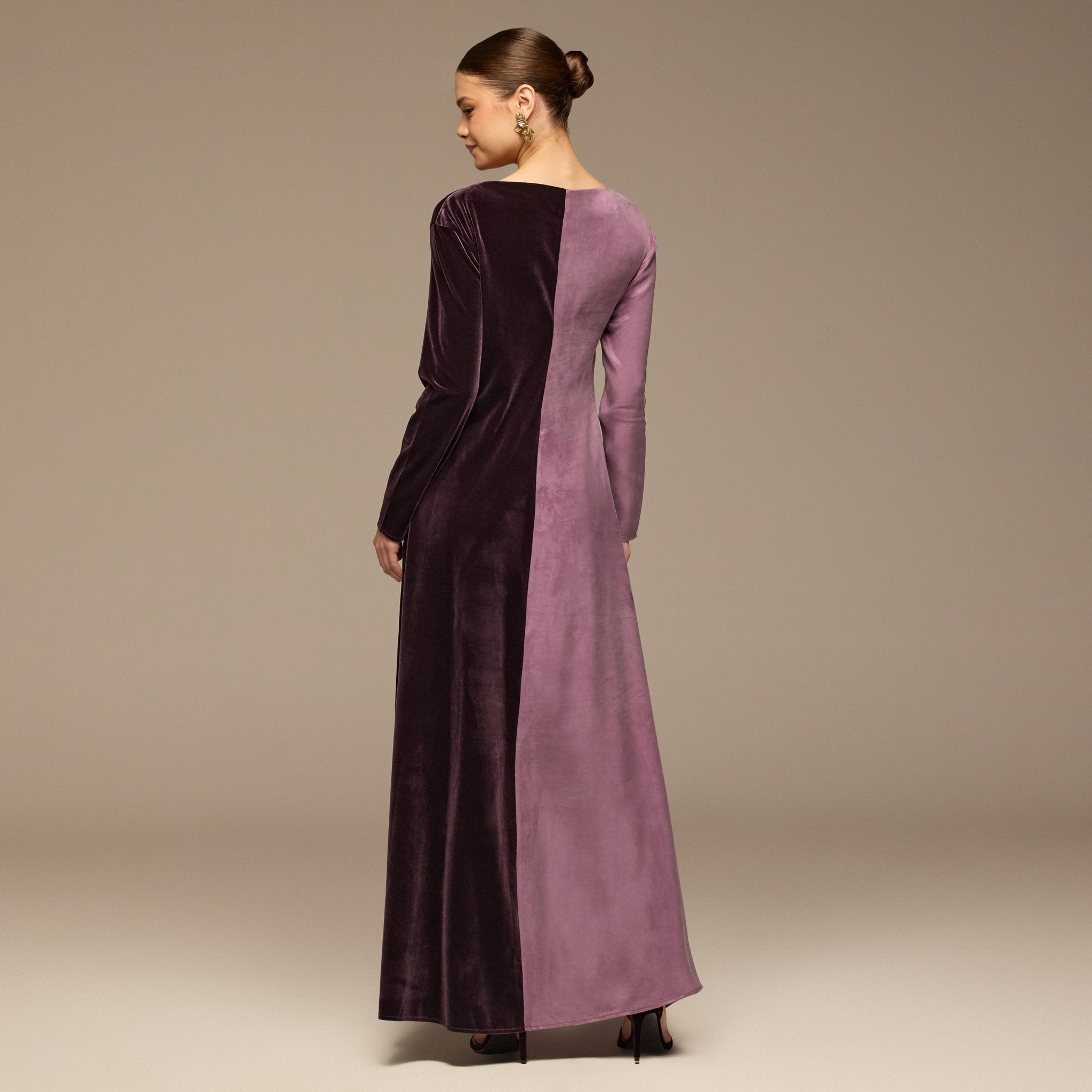 Purple Two Tone Velvet - Cupro Maxi Dress - shopaleena