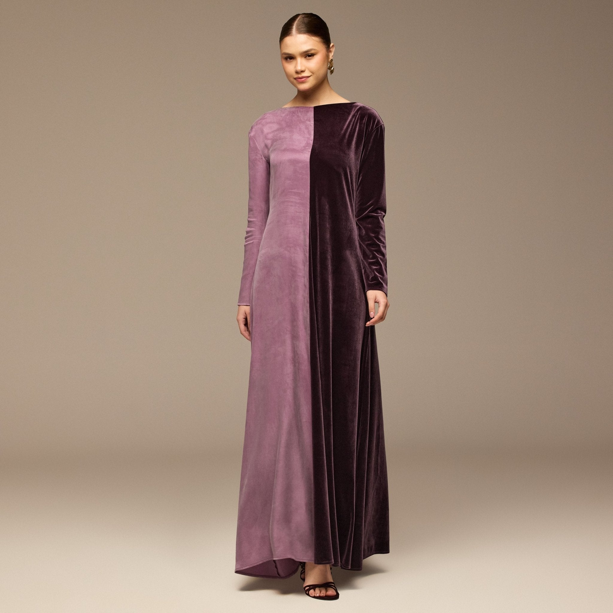 Purple Two Tone Velvet - Cupro Maxi Dress - shopaleena