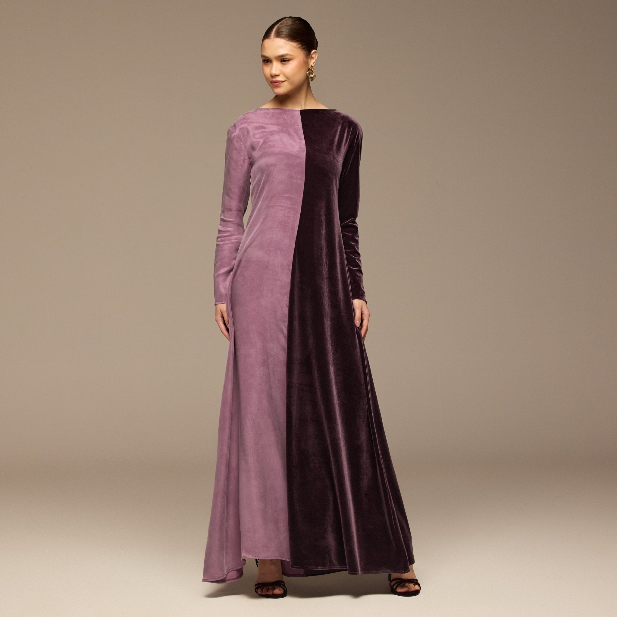 Purple Two Tone Velvet - Cupro Maxi Dress - shopaleena