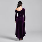 Purple Velvet Asymmetric Neckline Midi Dress - shopaleena