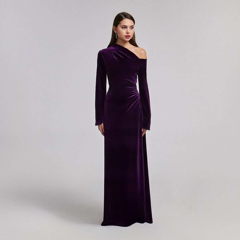 Purple Velvet Bare Shoulder Maxi Dress Purple Velvet Bare Shoulder Maxi Dress