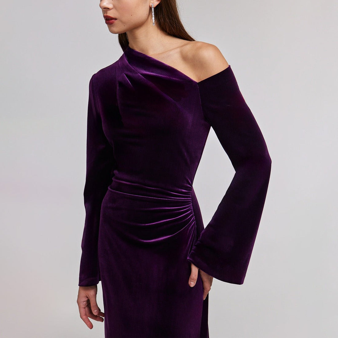 Purple Velvet Bare Shoulder Maxi Dress - shopaleena