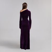 Purple Velvet Bare Shoulder Maxi Dress - shopaleena