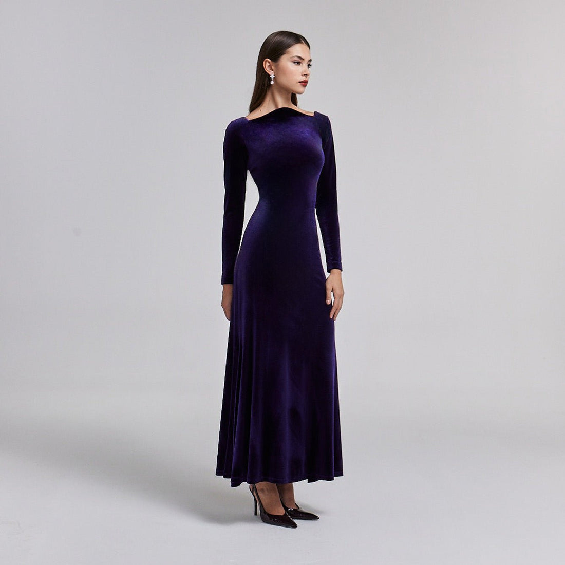 Purple Velvet Bodycon Maxi Dress - shopaleena