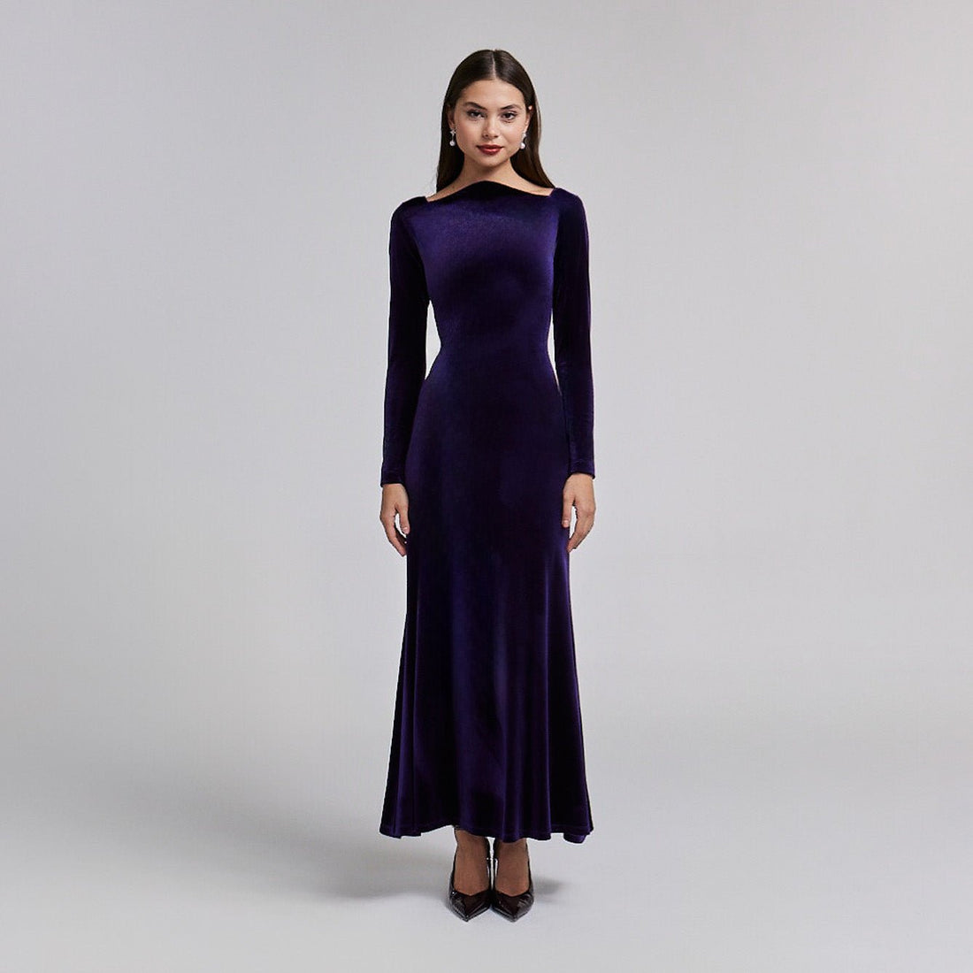 Purple Velvet Bodycon Maxi Dress - shopaleena