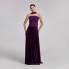 Purple Velvet - Chiffon Strapless Gown with Draped Scarf - shopaleena