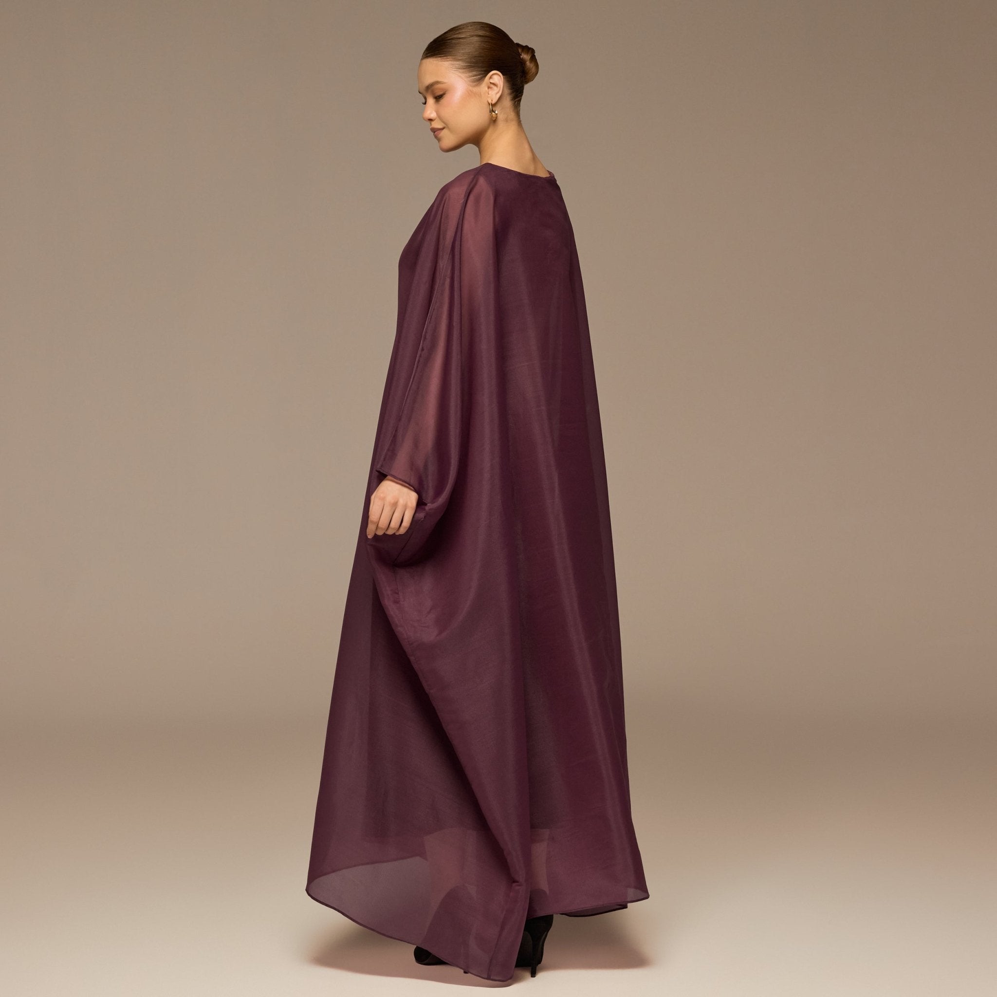 Purple Velvet Dress with Sheer Organza Cape - shopaleena