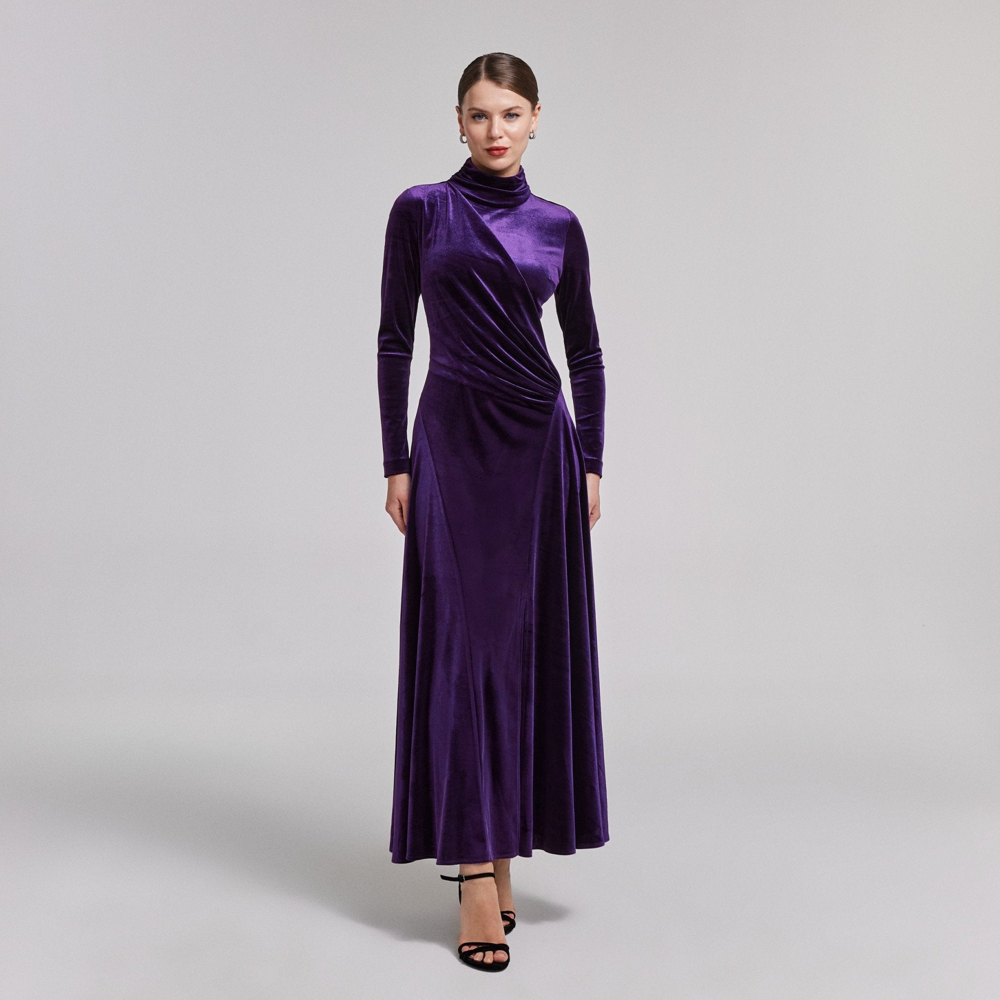 Purple Velvet Mock Neck Maxi Dress shopaleena Purple Velvet Mock Neck Maxi Dress shopaleena