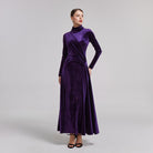 Purple Velvet Mock Neck Maxi Dress - shopaleena