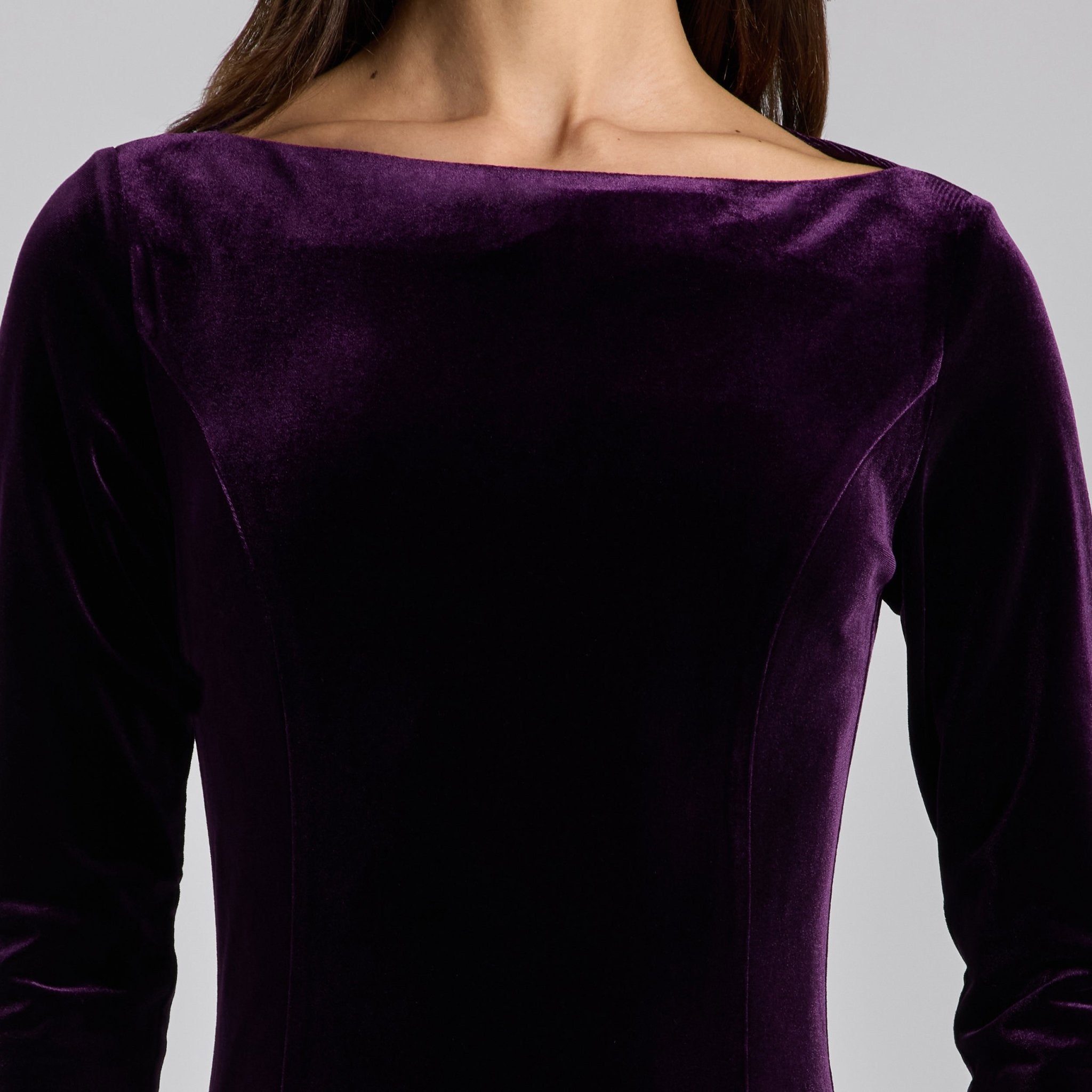 Purple Velvet Ruffled Panel Maxi Dress - shopaleena