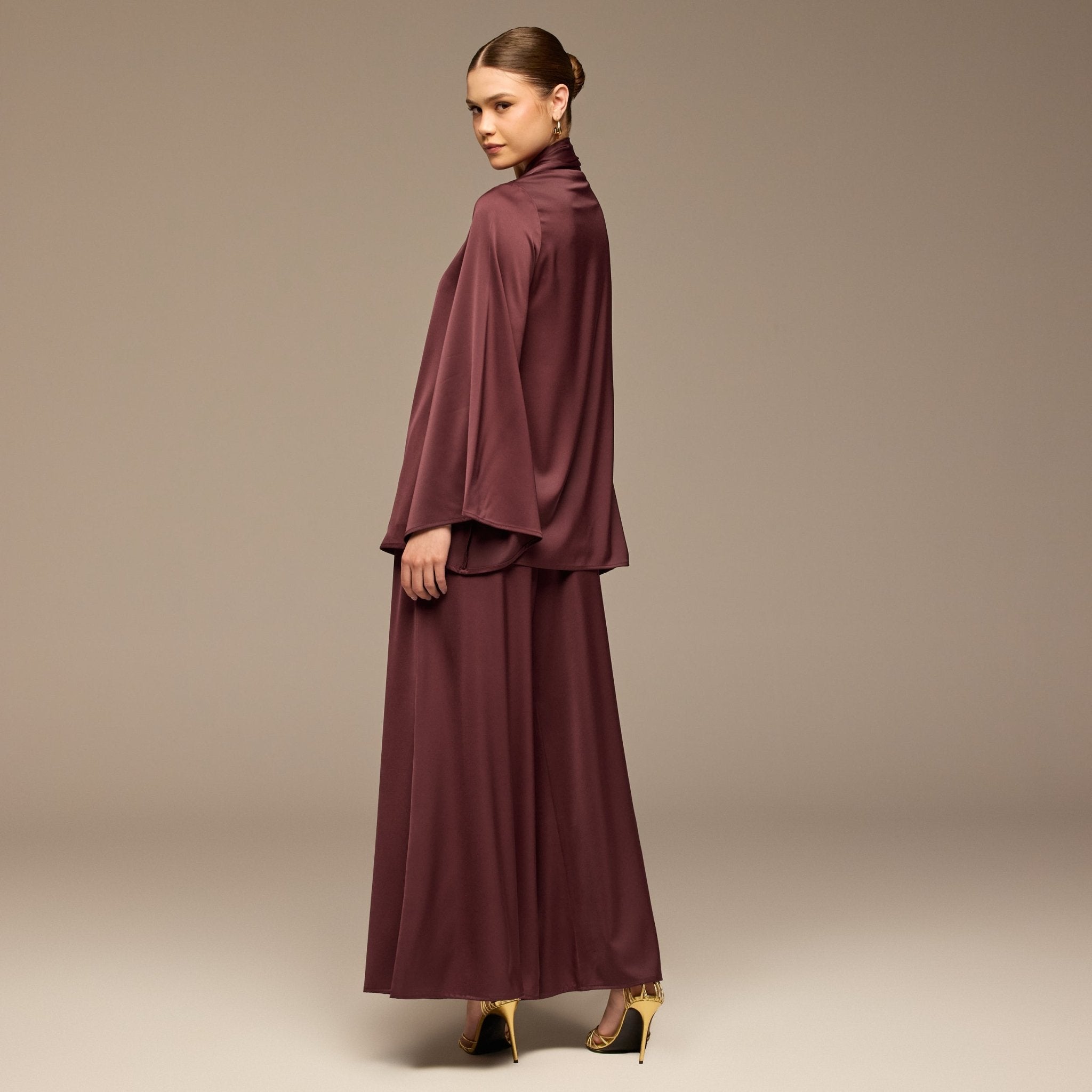 Purple Wide leg Satin Pants - shopaleena