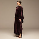 Purple Wide Sleeve Velvet Dress with Scarf - shopaleena