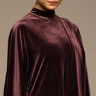 Purple Wide Sleeve Velvet Dress with Scarf - shopaleena